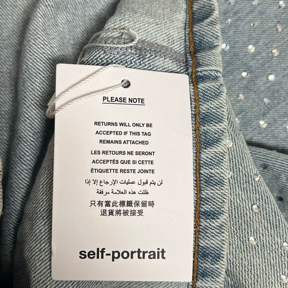 NWT Self-Portrait Blue Rhinestone Wide-Leg Jeans Size 27 - Picture 13 of 16